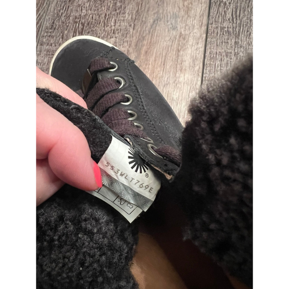 Women's UGG Black Leather Gray Shearling High Top Sneakers Size 7 - Picture 13 of 14